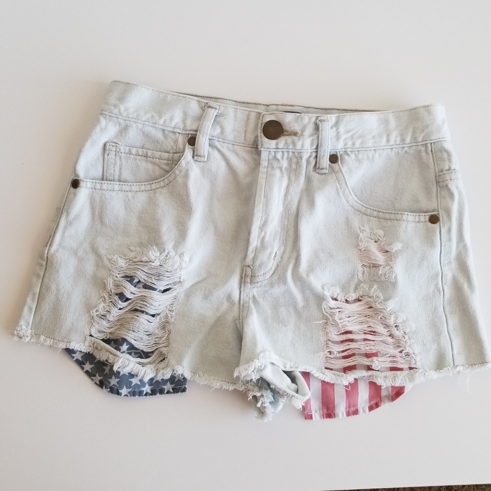 Forever 21 distress shorts red white blue